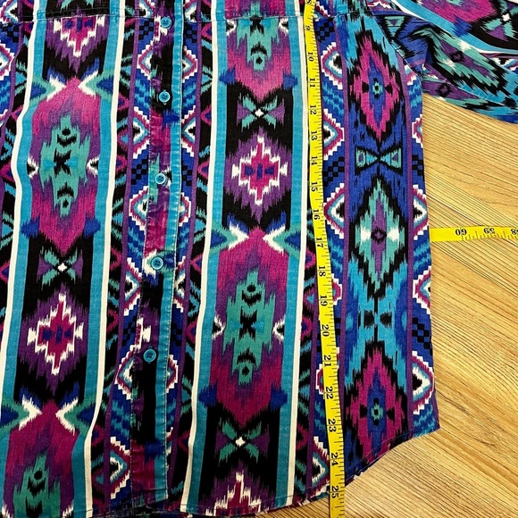 Wrangler Vintage 90s Purple/ Turquoise Southwestern /Aztec Striped Button Up (L) - Picture 8 of 8